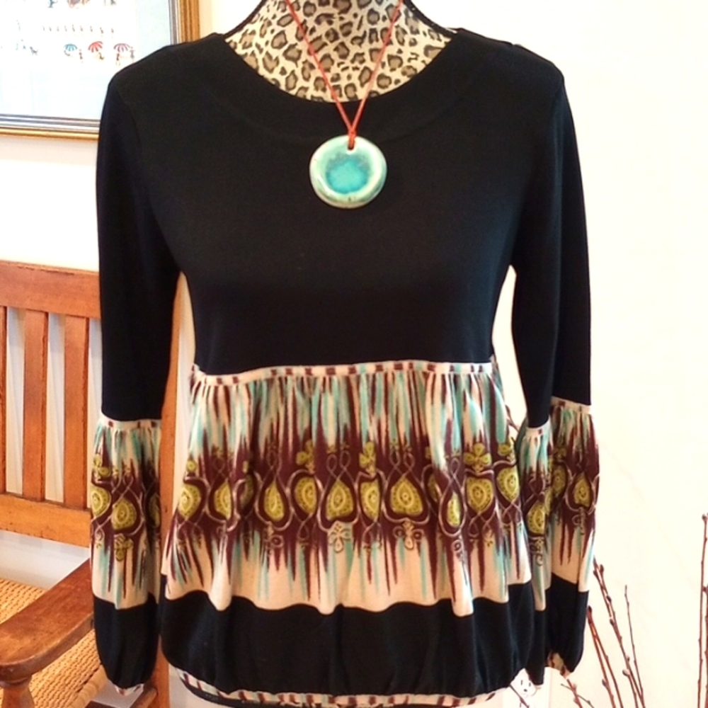 Joseph A. Viscose and Nylon Long Sleeve Top, Size:L Color:Black, Plum, Sky Blue